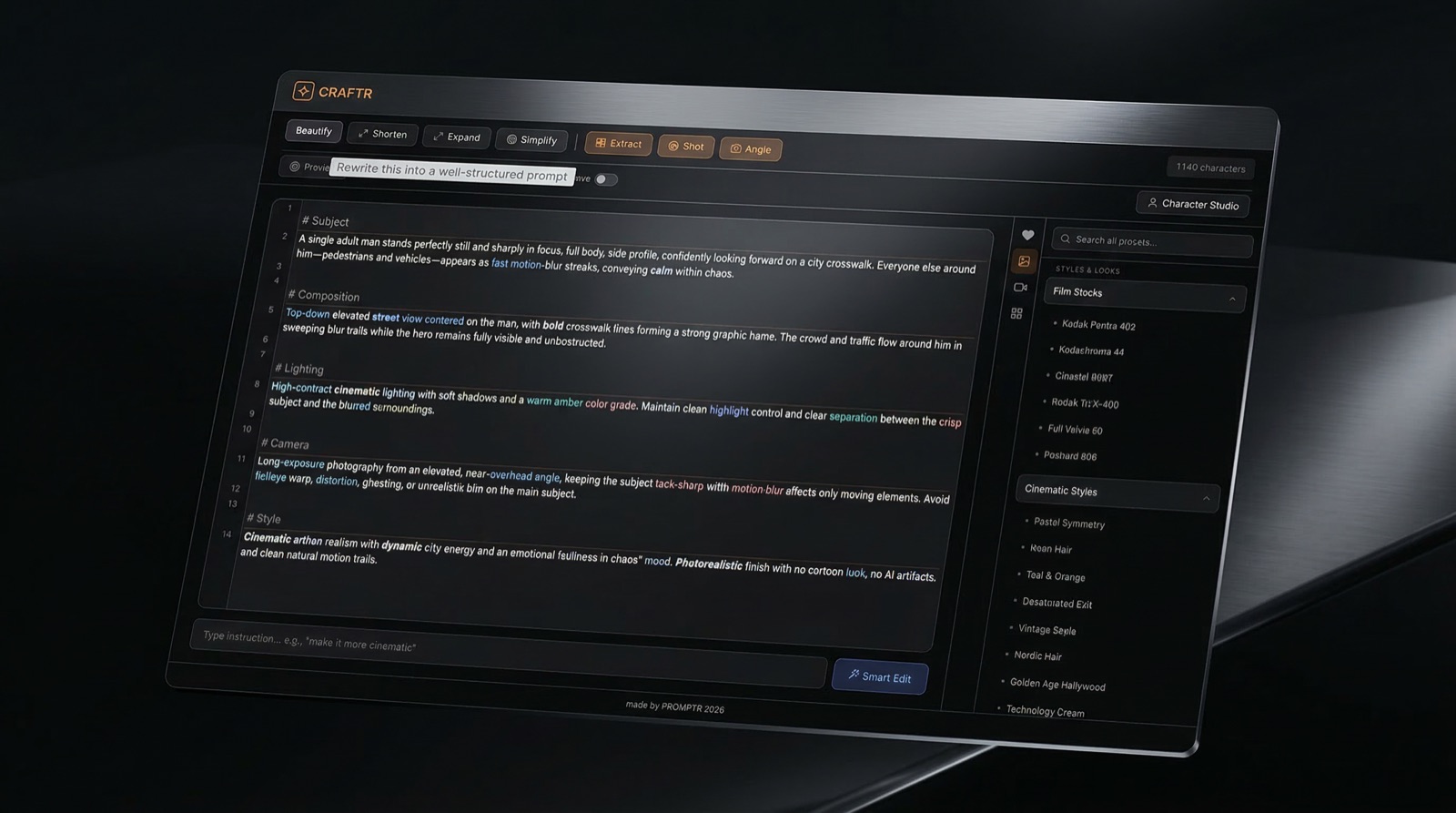 CRAFTR Editor with syntax highlighting